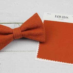 Sienna Wool Bow Tie. Burnt Orange Bow Ties. Paprika Color Bowties for Men Wedding.