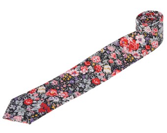 Handmade Skinny Floral Cotton Tie, Wedding Groomsmen Gift