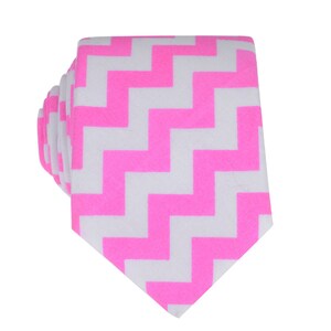 Pink Chevron Cotton Tie - Handmade Wedding Necktie