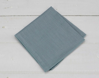 Moody Blue Pocket Squares. Moon Blue Linen Handkerchief For Men Wedding - Mens Pocket Square - Prom Favors Gifts