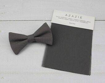 Steel Gray Bow Tie - Dark Charcoal Grey Color Linen Bowtie, Toddler Boys Kids Youth Mens Size - Wedding Groomsmen Groom