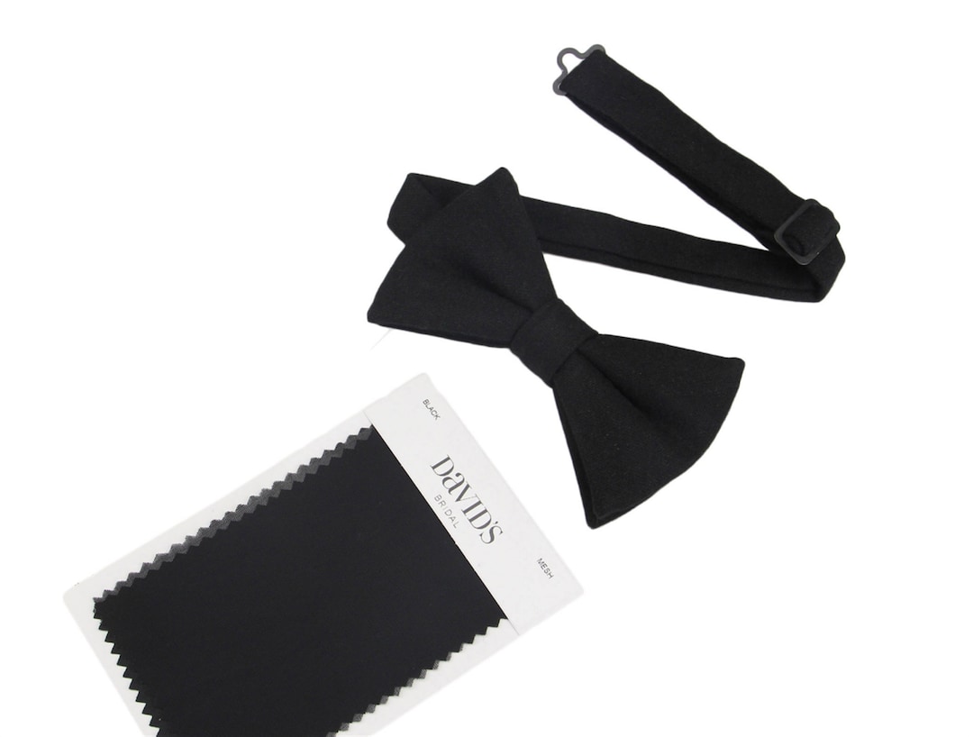 Black Wool Bow Tie. Mens Black Bow Ties. Black Color Bowties for Men Wedding. Black Colored
