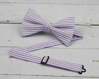 Purple Seersucker Bowtie: Light Purple Stripe, Men's & Kid's