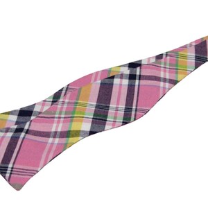 Pink Plaid Self Tie Bowties.Pink Wedding Bowties.Mens Pink Untied Bowties.Groomsmen Bowties.