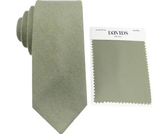 Eucalyptus Wool Ties. Mens Tie Eucalyptus. Wedding Tie. David's Bridal Eucalyptus Color Dress. Pale Green Colored Neckties for Men and Kid.