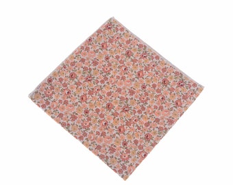 Cotton Floral Pocket Square: Orange Print Wedding Handkerchief