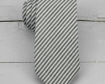 Dark Green Seersucker Striped Tie : Men's & Kid's Cotton Necktie