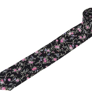 Black Floral Tie.Mens Floral Tie.Floral Skinny Tie.Wedding Gifts.Mens Gifts.
