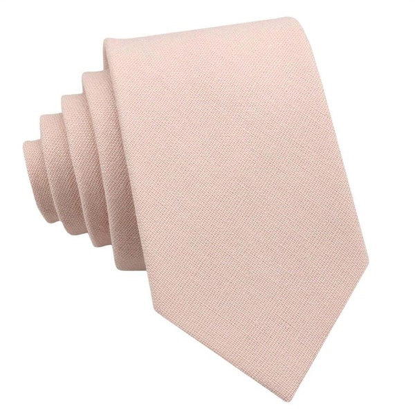 Petal Pink Linen Tie for Men Wedding. Mens Tie Pearl Pink. Pale Blush Pink Color Neckties for Men and Kid.