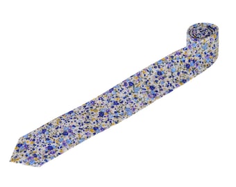 Handmade Cotton Floral Tie: Slim Violet Print Necktie