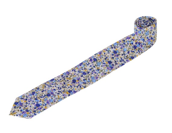 Handmade Cotton Floral Tie: Slim Violet Print Necktie