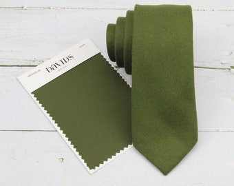 Dark Olive Wool Ties - Martini Olive Green Tweed Tie - Men & Kid Sizes - Wedding Groomsmen - Custom Initial Mongoram Gifts -