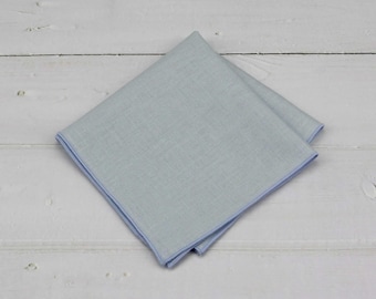 Mist Blue Pocket Squares. Pastel Blue Linen Handkerchief For Men Wedding - Mens Pocket Squares Misty Blue - Prom Favors Gifts