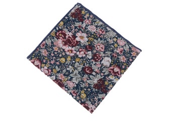 Floral Cotton Pocket Square: Handmade Wedding Hankie, Groom Gift