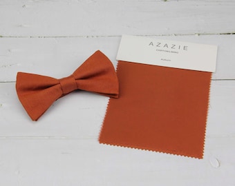 Auburn Bow Ties - Sienna Orange Color Pre-tied and Self-tied Linen Bowtie, Toddler Boys Kids Youth Men , Wedding Groosmen Groom