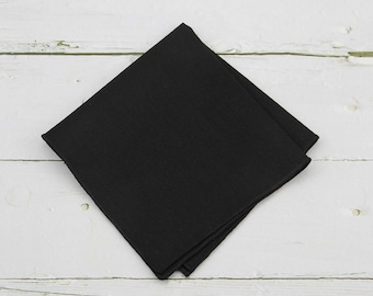 Black Pocket Squares. Black Linen Handkerchief For Men Wedding - Mens Pocket Square - Prom Favors Gifts