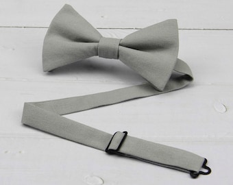 Dove Gray Bow Ties - Light Grey Pre-tied and Self-tied  Linen Bowtie, Toddler Boys Kids Youth Mens Size, Wedding Groosmen Groom