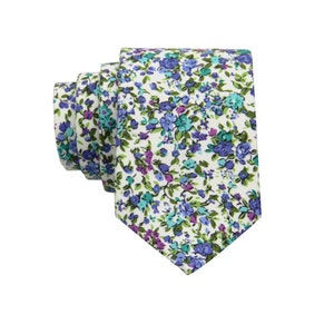 Grass Green Floral Tie.Floral Wedding Tie.Cotton Necktie for Men.