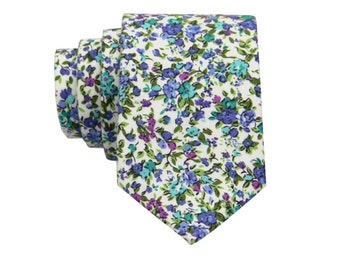 Grass Green Floral Tie.Floral Wedding Tie.Cotton Necktie for Men.