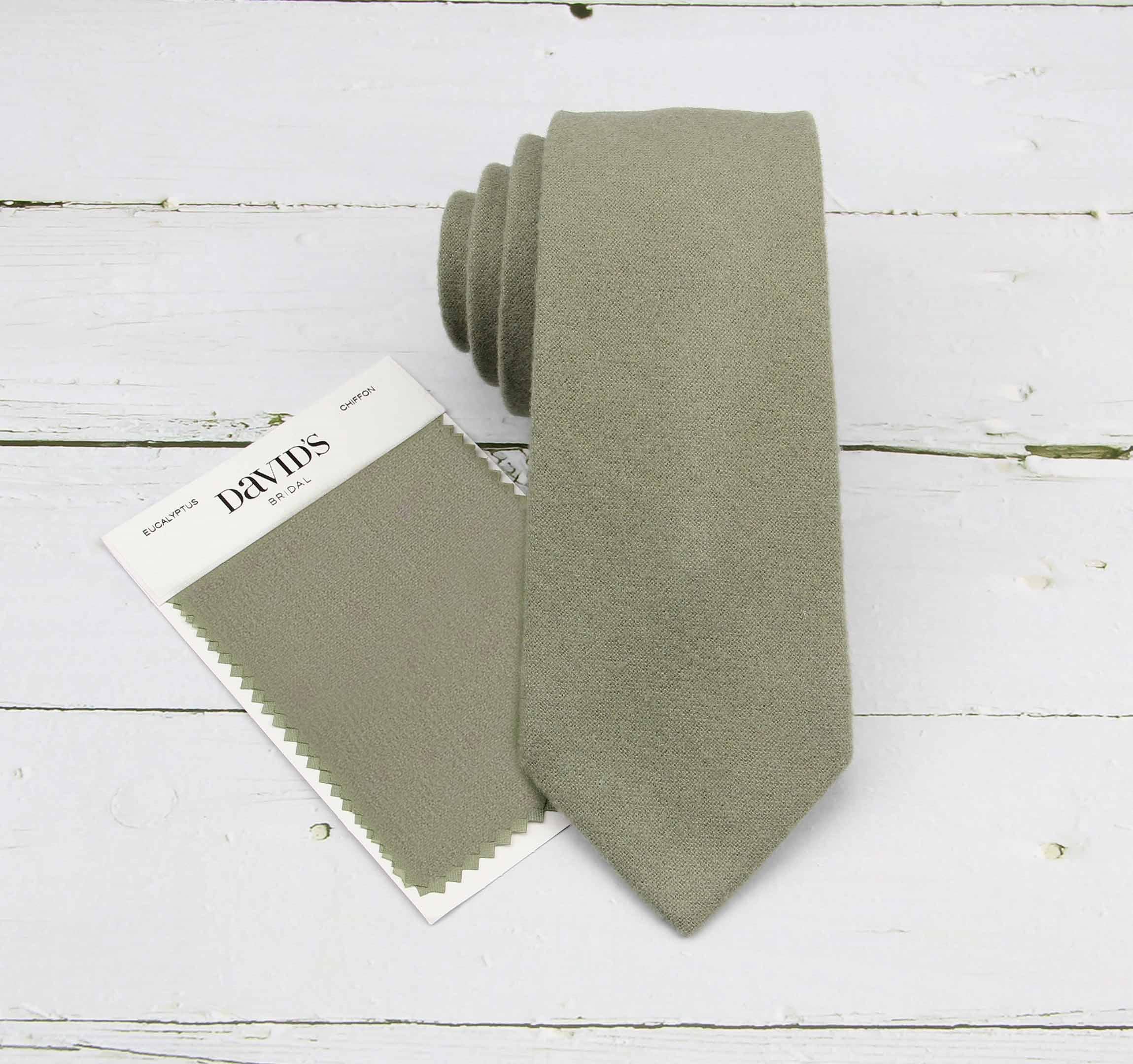 Eucalyptus Wool Tie - Dark Sage Green Wedding Necktie Men & Kid Sizes, Davids Bridal Azazie Color