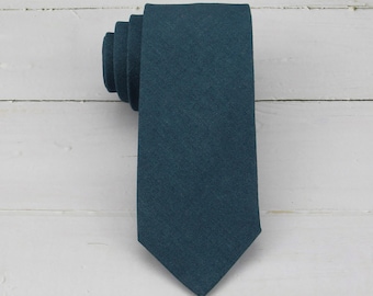 Teal Blue Ties. Ink Blue Color Linen Tie, Men & Kid Sizes. Patina Blue Wedding Groomsmen Necktie