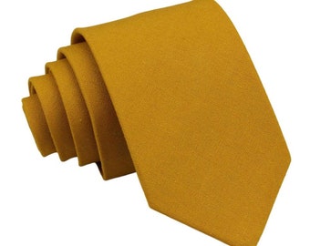 Marigold Ties for Men for Wedding. Mustard Neckties for Men. Golden Yellow Linen Cotton Ties.  Mens Tie Marigold