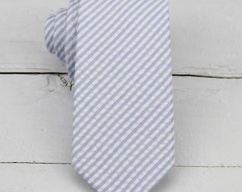 Light Blue Seersucker Stripe Tie : Men's & Kid's Cotton Necktie