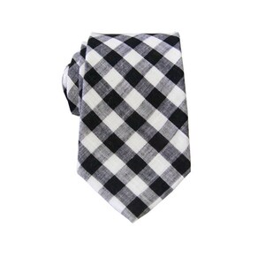 Black Plaid Ties. Mens Black Neckties. Wedding Tie. Groomsmen Tie. 100% Cotton Tie. 3&quot; width