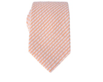 Orange Seersucker Tie.Wedding Ties.Man Ties.Orange Striped Ties.Skinny Neckties.Wedding Gifts.Tie Sets