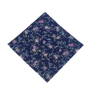 Navy Floral Pocket Square.Wedding Hankies.Mens Cotton Pocket Square.Matching Set