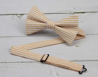 Orange Seersucker Stripe Bowtie: Men's & Kid's Adjustable Bow Tie
