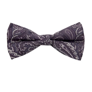 Retro Grey Paisley Bow Tie. Mens Cotton Bowtie.Prom Bowtie