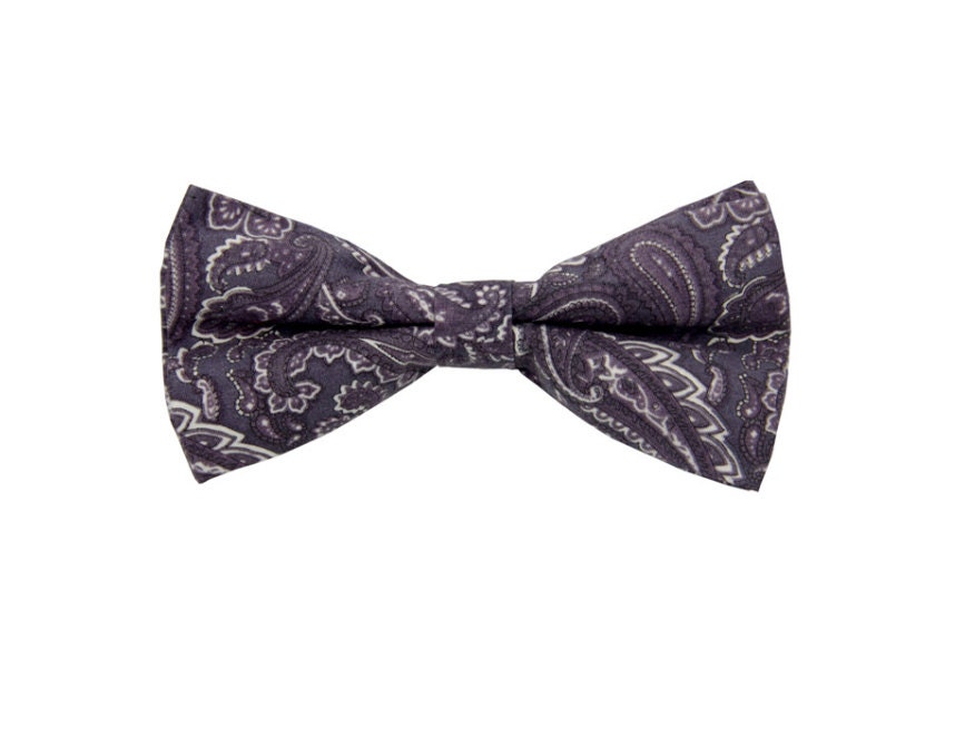 Retro Grey Paisley Bow Tie. Mens Cotton Bowtie.Prom Bowtie