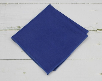 Sapphire Pocket Squares. Cobalt Blue Wool Tweed Handkerchief for Men Wedding Favors Gifts.