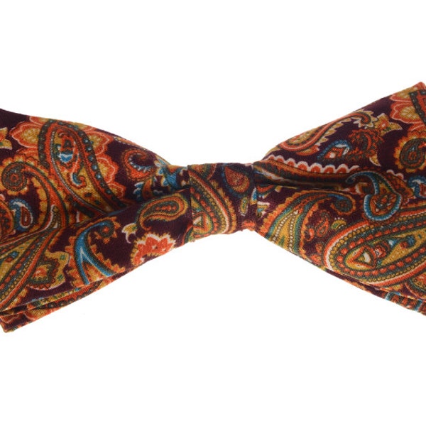 Dove Orange Paisley Bowtie.Cotton Bowtie.Mens Bowtie.Presents for Him.Mens Gift Ideas