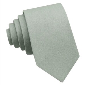 Dusty Sage Linen Tie. Dusty Sage Tie for Men Wedding. Mens tie Dusty Sage Green.