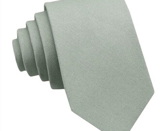 Dusty Sage Linen Tie. Dusty Sage Tie for Men Wedding. Mens tie Dusty Sage Green.