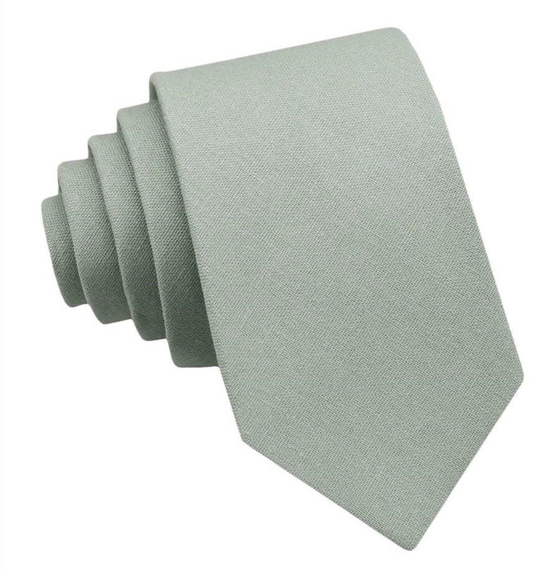 Dusty Sage Linen Tie. Dusty Sage Tie for Men Wedding. Mens tie Dusty Sage Green. image 1