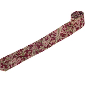 Mens Tie.Paisley Tie With Maroon Base.Skinny Cotton Tie.Retro Necktie.Wedding Necktie.2.5” Width.Matching Set.