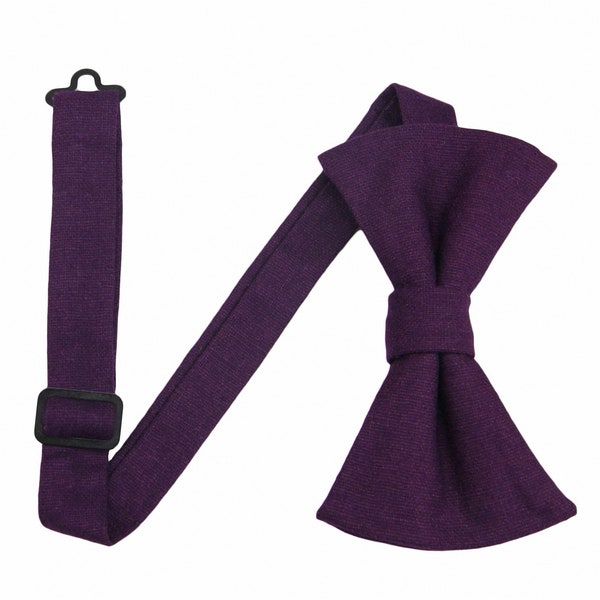 Plum Wool Bow Tie. Mens Plum Bow Ties. Dark Purple Color Bowties for Men Wedding. Plum Purple Colored Bowtie for Men and Kid.