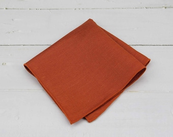 Auburn Pocket Squares. Cognac Linen Handkerchief For Men Wedding - Mens Pocket Square Sienna Orange - Prom Favors Gifts