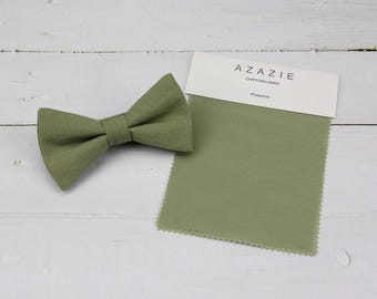Pistachio Bow Ties - Light Army Green Color Pre-tied and Self-tied Linen Bowtie, Toddler Boys Kids Youth Mens Size, Wedding Groosmen Groom