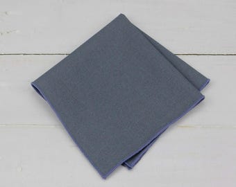 Slate Blue Pocket Squares. Blue Gray Linen Handkerchief For Men Wedding - Mens Pocket Square Blue Grey - Prom Favors Gifts