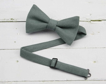 Sea Glass Wool Bow Ties - Men's Deep Sea Green Heather Tweed Pretied Bowtie for Kids and Men - Wedding Groomsmen Groom