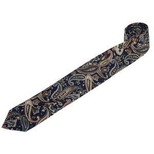 Mens Tie.Paisley Tie with Dark Blue Base.Vintage Style.Dark Blue Tie for Wedding.Cotton Skinny Tie.Mens Gift Set.Presents.