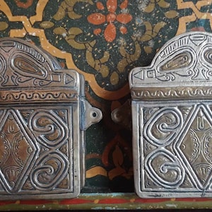 Pair of Vintage Hinged Quran Box  Two Pieces Morocco Berber