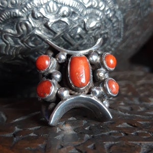 Silver & Coral Tibet Ring Vintage Himalaya