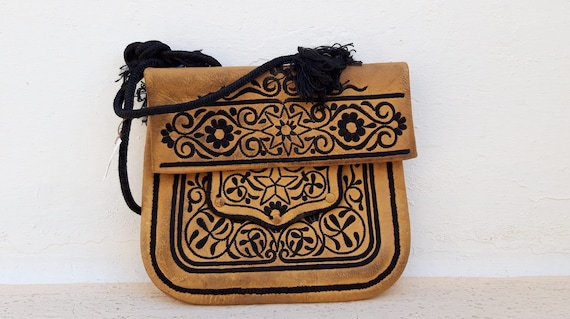 Moroccan Choukara Chkara Vintage Leather Shoulder… - image 1