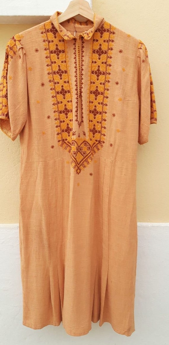 Moroccan Fes Cross Stich Linen Dress Hand Made Tr… - image 2