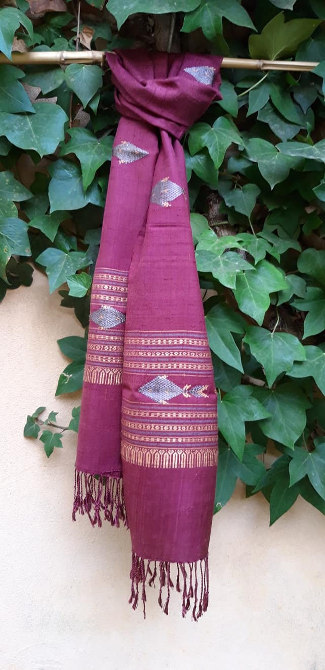 Silk Laos Vintage Scarf Hand Made Etsy